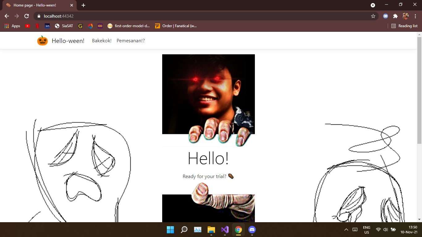 First landing page Hello-ween running on localhost:44342